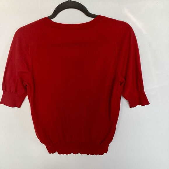 HERMES Silk Blend Fine Knit Short Sleeved Red Cardigan Size FR 40/ US 8 - Picture 7 of 12